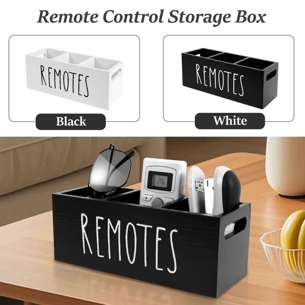 Wooden TV Remote Holder – 3-Compartment Desk Organizer
