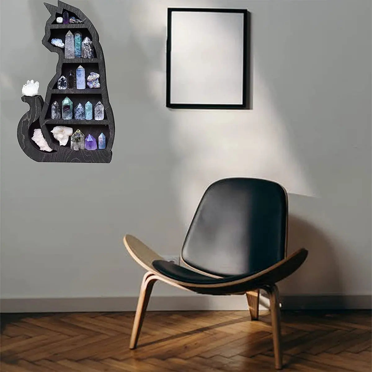 Wooden Black Cat Crystal Display Shelf – Pine Storage Rack