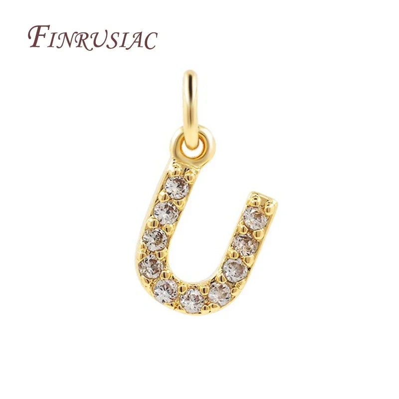 18K Gold Plated Zircon Letter Pendants A-Z Alphabet Charms