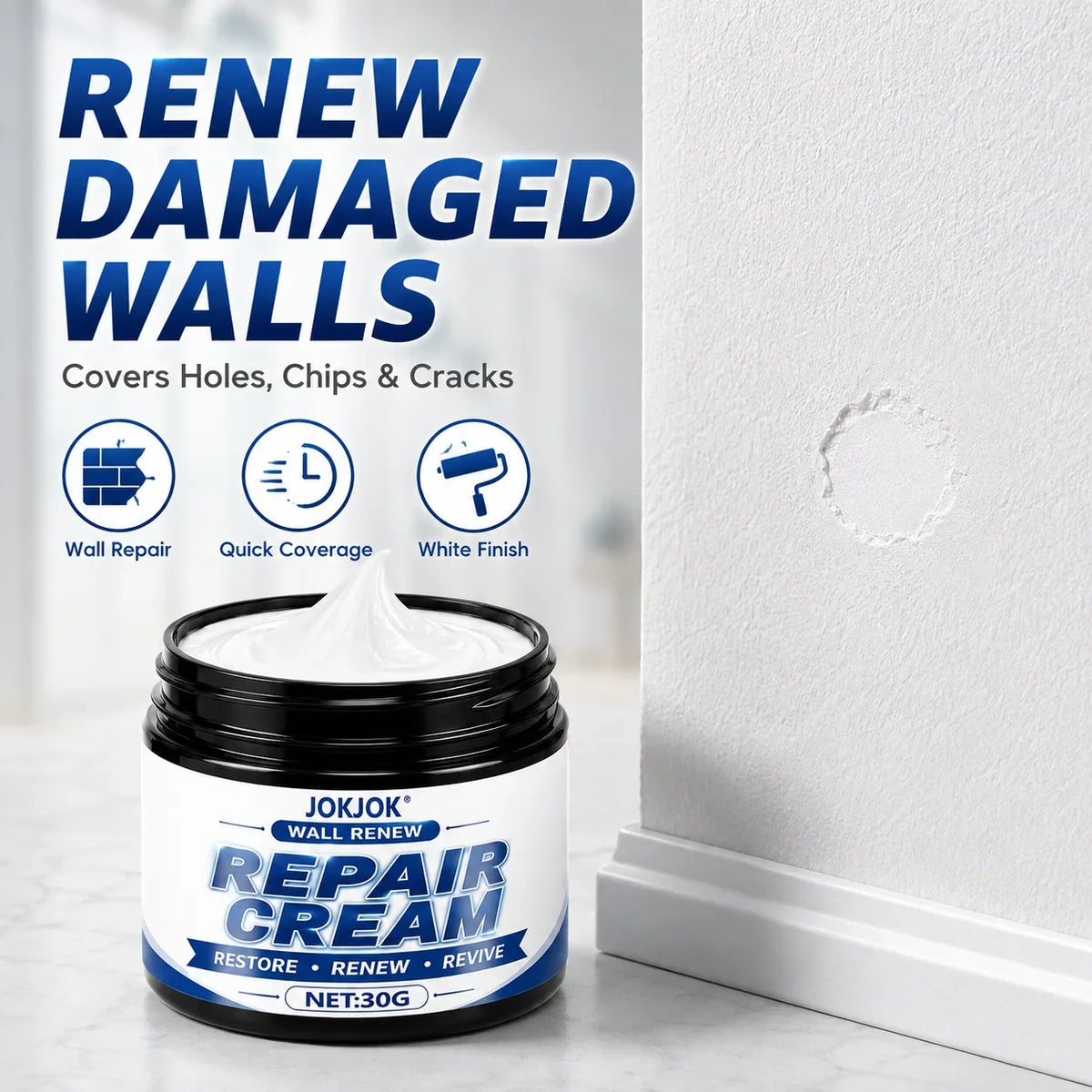 Universal White Wall Repair Putty – Quick-Drying Crack Filler