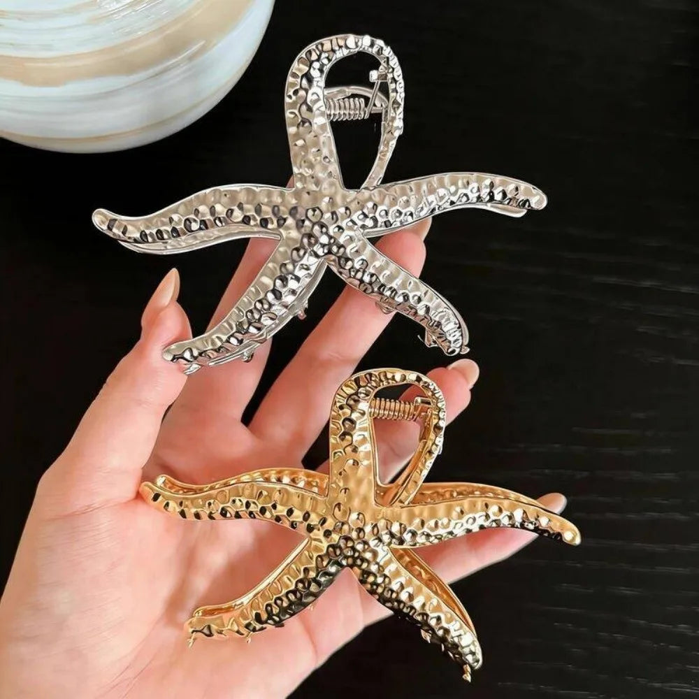 Ocean Starfish Hair Claw Clip Gold Metal Large Barrette