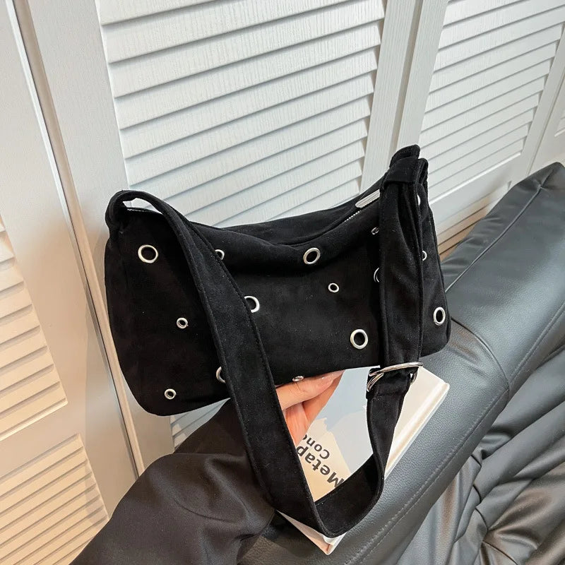 Women's Rivet Frosted Faux Suede Crossbody Shoulder Bag