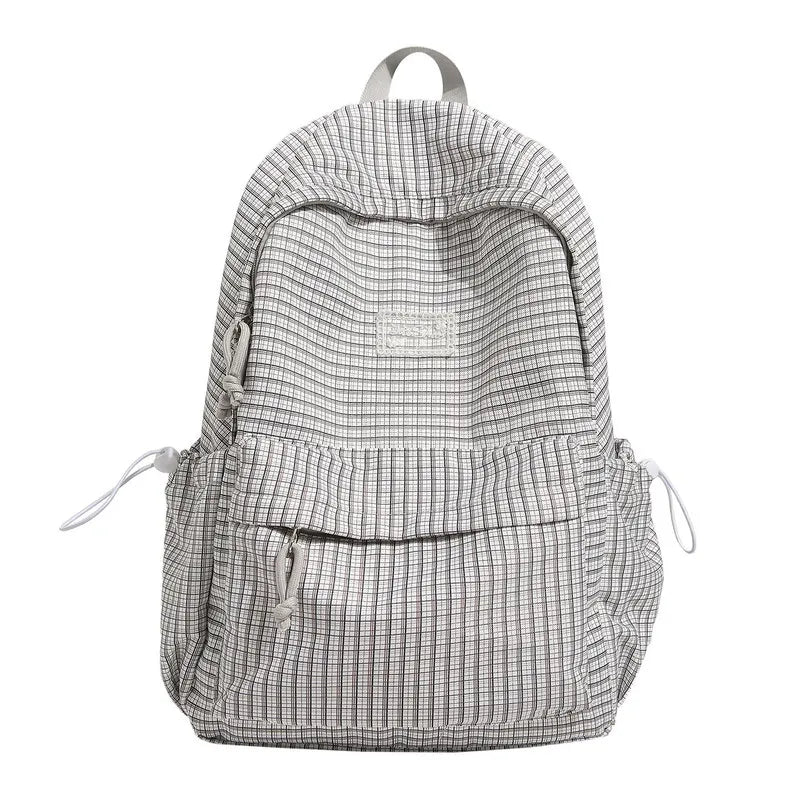 Japanese Plaid Canvas Backpack – Large Capacity Student Bag