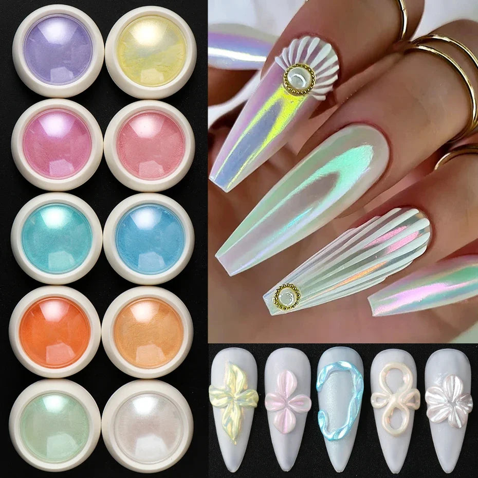 Chrome Nail Powder Pigment Set – Iridescent Aurora Glitter 10 Boxes