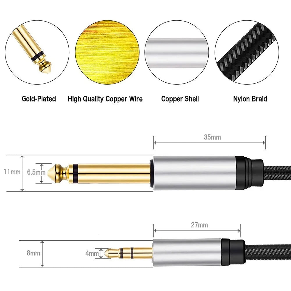 6.35mm to 3.5mm TRS Stereo Audio Cable 4FT | Guitar & Amp