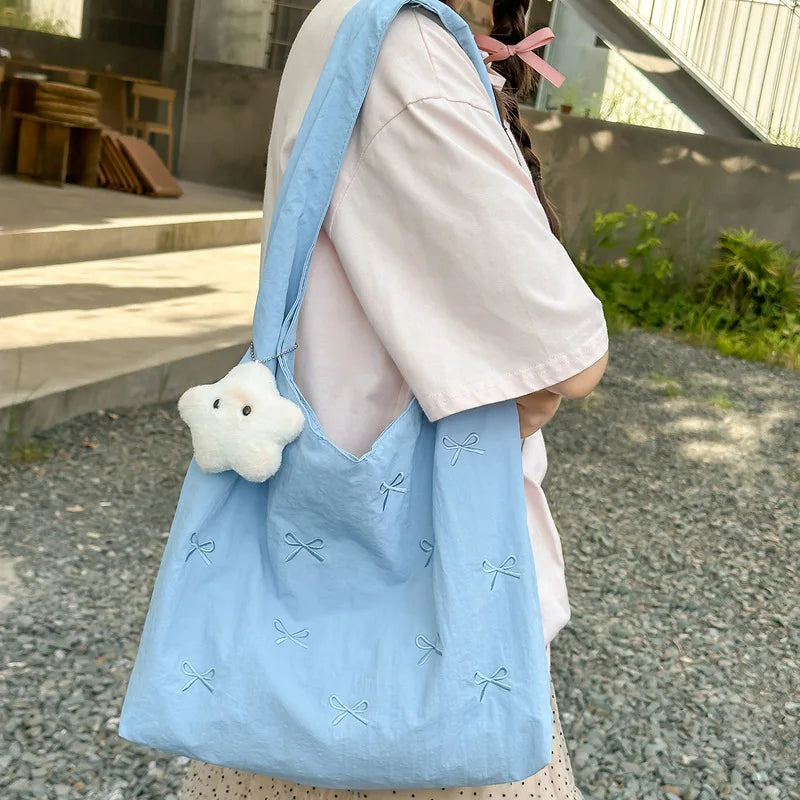 Korean Butterfly Knot Embroidered Bucket Shoulder Bag Women