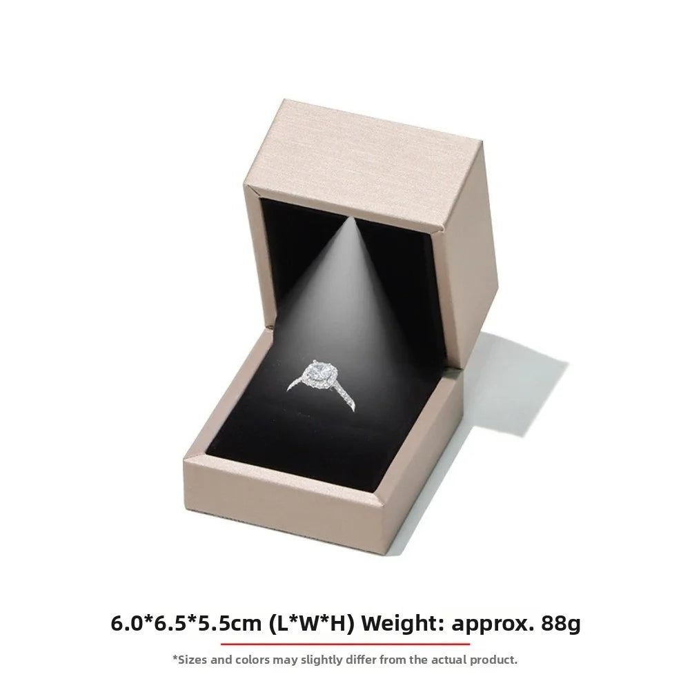 Luxury LED Jewelry Box Gold PU Leather Ring & Necklace Organizer