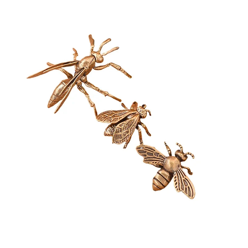 Brass Bee Figurine Miniature Antique Copper Desk Ornament