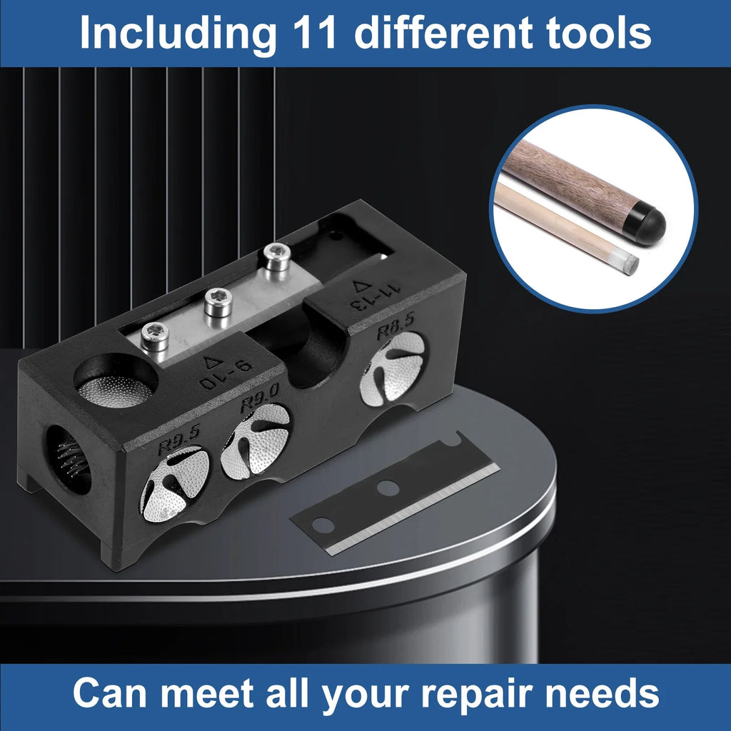 Billiard Pool Cue Tip Shaper & Repair Tool Kit – 11-Piece