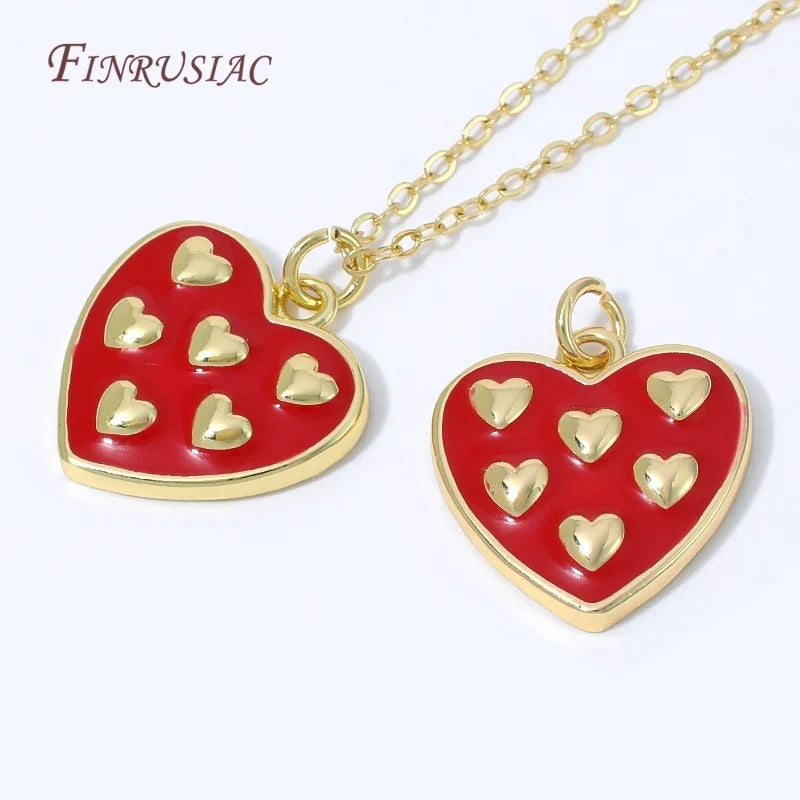 Red Enamel Heart Charms – 18K Gold Plated DIY Jewelry Pendant