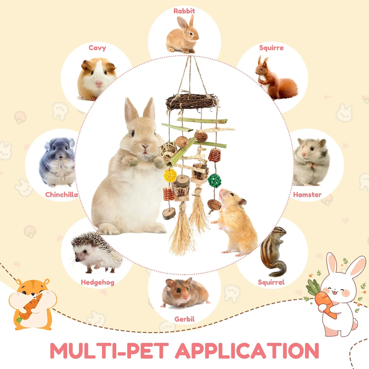 2-Pack Hanging Rabbit Chew Toy – Natural Small Pet Accessory
