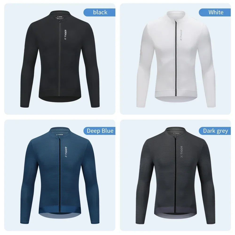 X-TIGER Men's Long Sleeve Cycling Jersey | MTB Zip Shirt