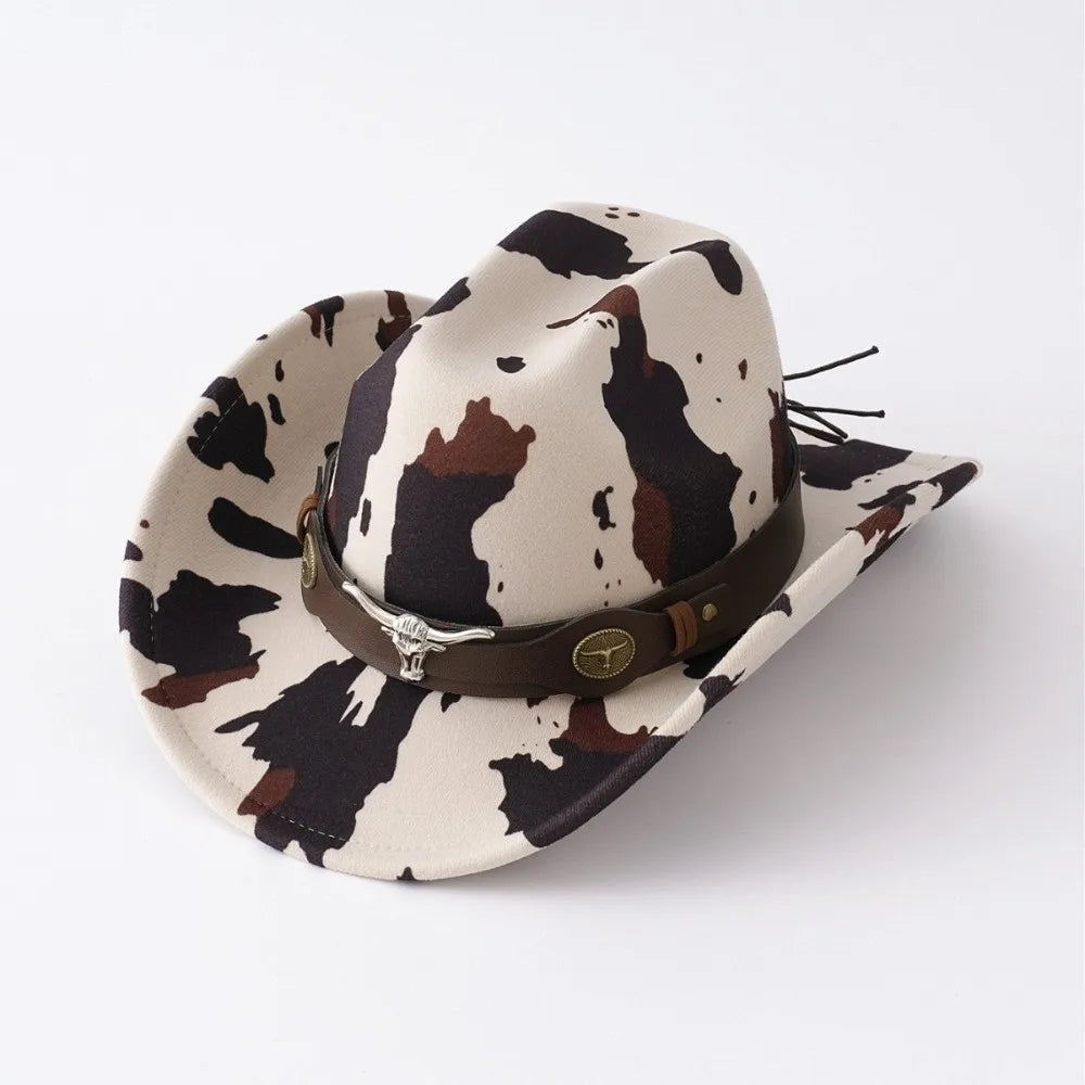 Wide Brim Cow Print Western Cowboy Hat – UV Protection