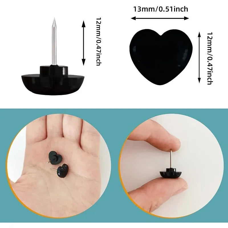 50pcs Heart Shape Push Pins – Cork Board & Photo Wall Thumbtacks