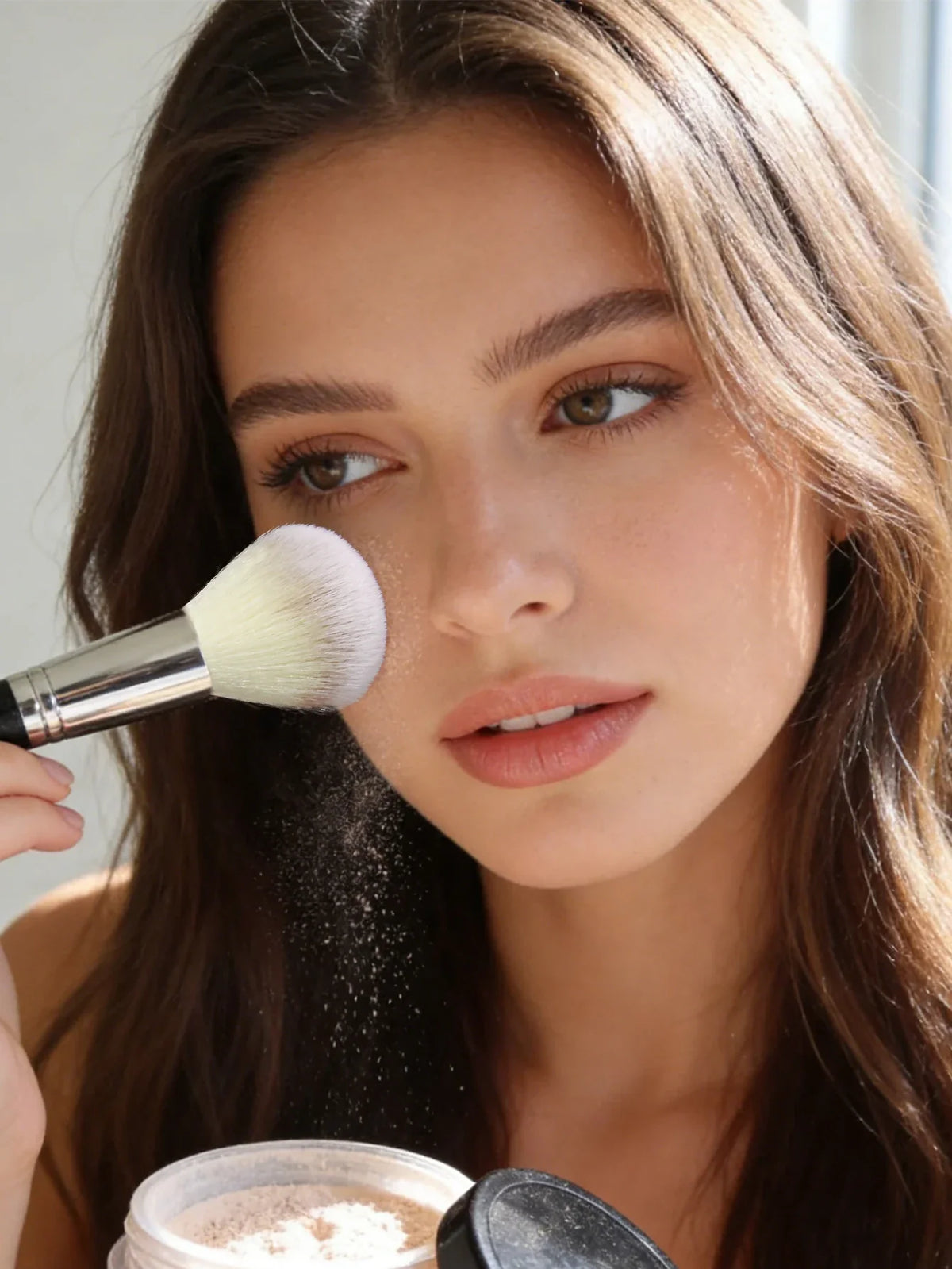 Three-Color Blush & Contour Brush – Wood Handle Makeup Tool