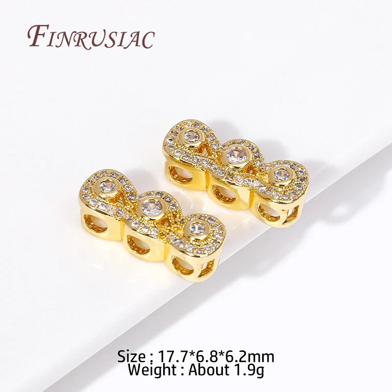 18K Gold Plated Zircon Spacer Beads | 3-Row Necklace Connector