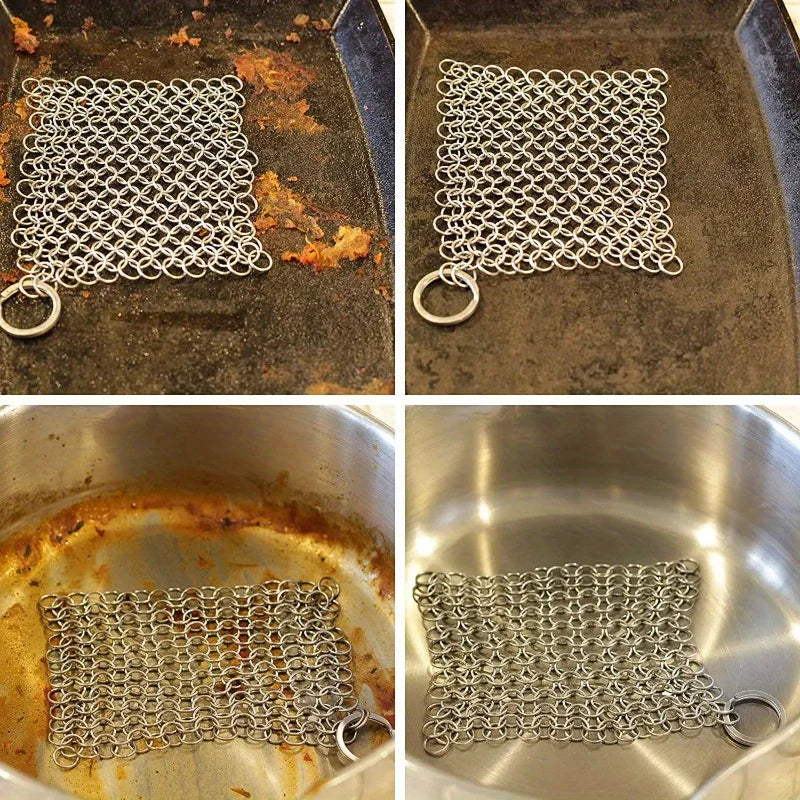 Stainless Steel Chainmail Scrubber – Reusable Kitchen Cleaner