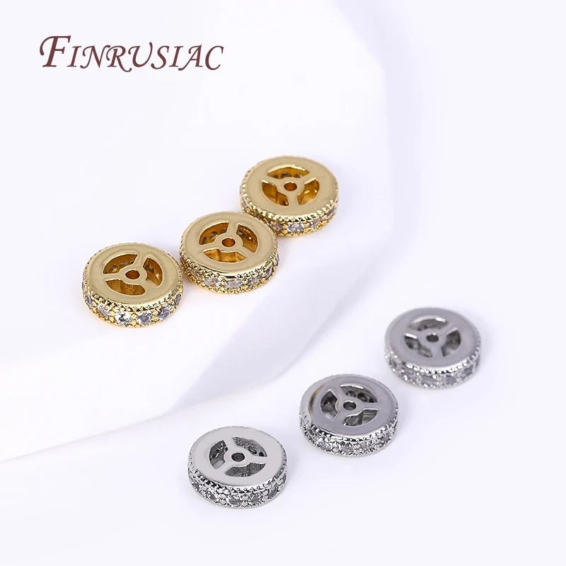 18K Gold Plated Zircon Wheel Spacer Beads – 2 Sizes DIY Jewelry