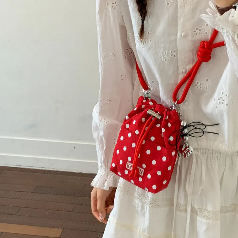 Polka Dot Crossbody Bucket Bag – Drawstring Shoulder Bag