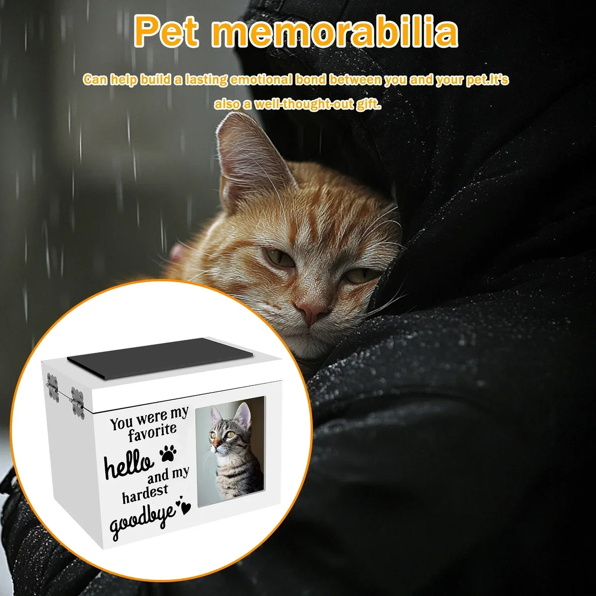 Wood Pet Memorial Urn with Photo Frame, Key & Lock – Dog & Cat