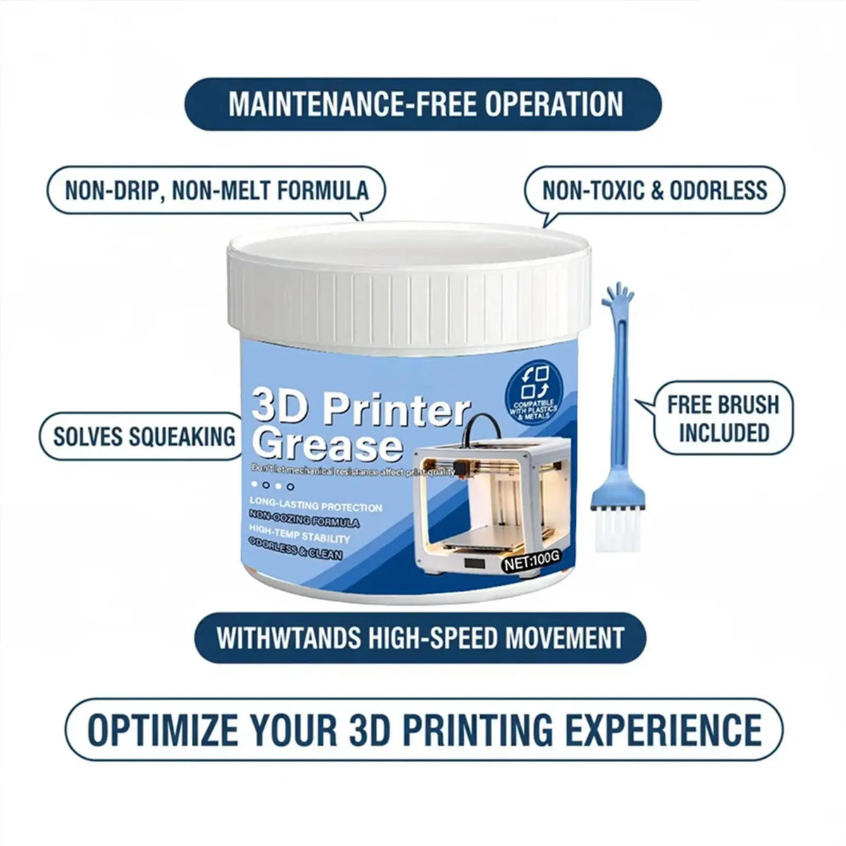 100g 3D Printer Grease & Bearing Lube with Brush | Machine