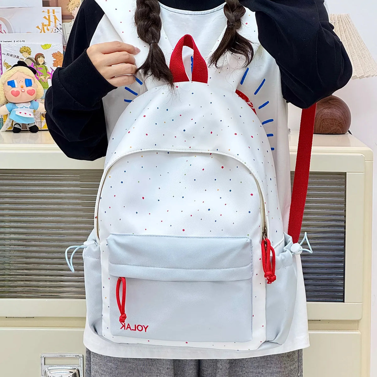 Korean Striped Polka Dot Nylon Backpack for Women | Nixie