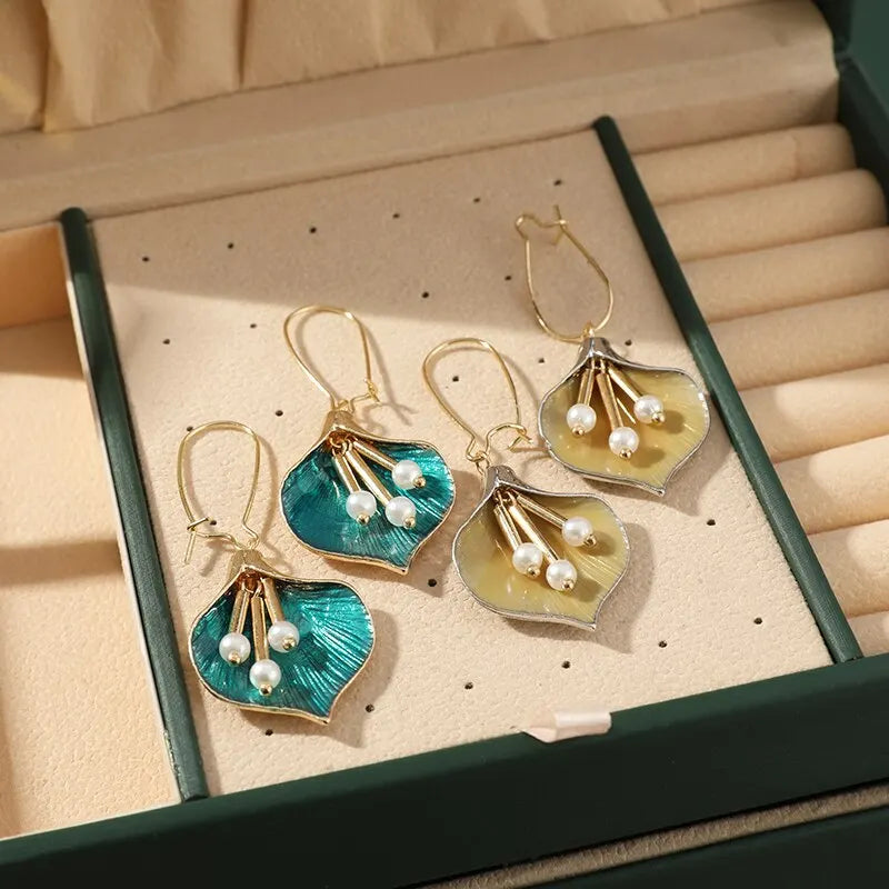 2PCS Enamel Flower Drop Earrings – Bohemian Tassel Style Women