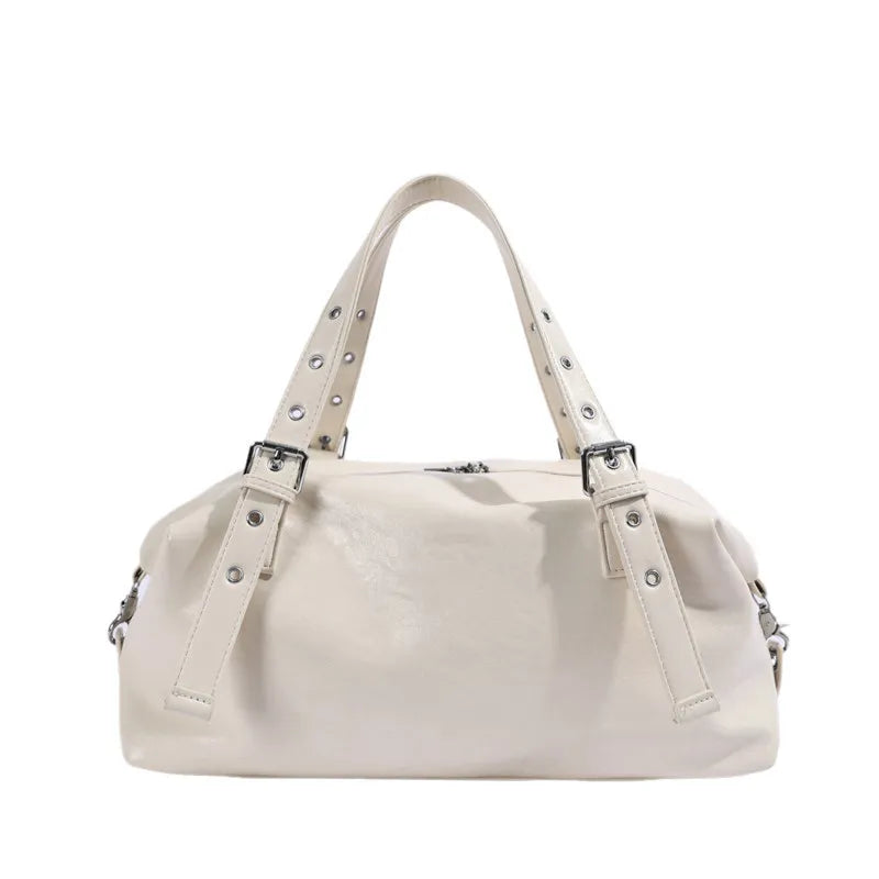 Vintage Distressed Soft Leather Boston Shoulder Bag for Women
