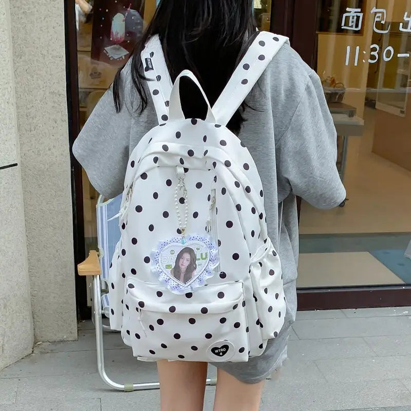 Korean Polka Dot Backpack for Girls – Lightweight School Bag