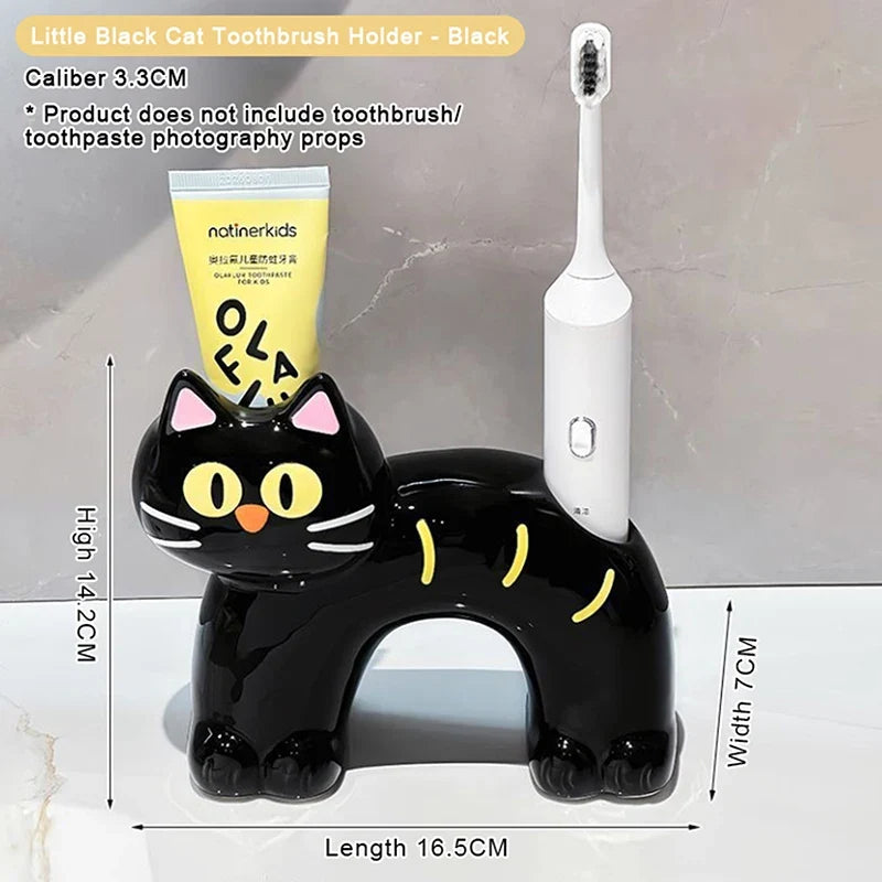 Ceramic Cat Toothbrush Holder – No-Drill Self-Adhesive Rack