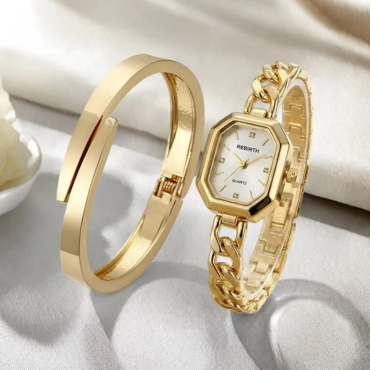 REBIRTH 2-Piece Casual Watch & Bracelet Set – Digital Quartz