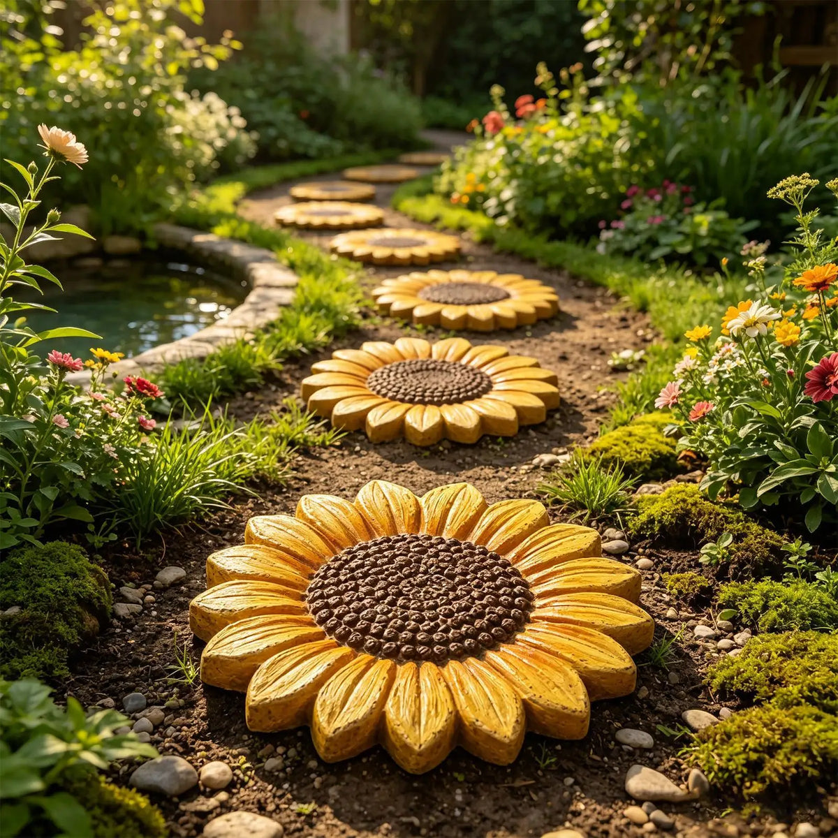 Sunflower Concrete Stepping Stone Mold – Reusable Round Paver