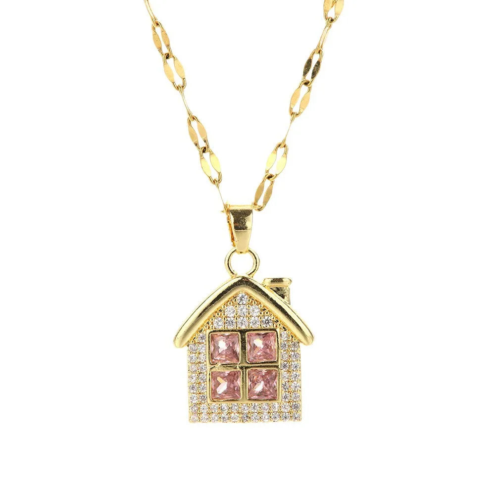 Women's Gold Copper Pendant Necklace | Zircon & Steel Chain
