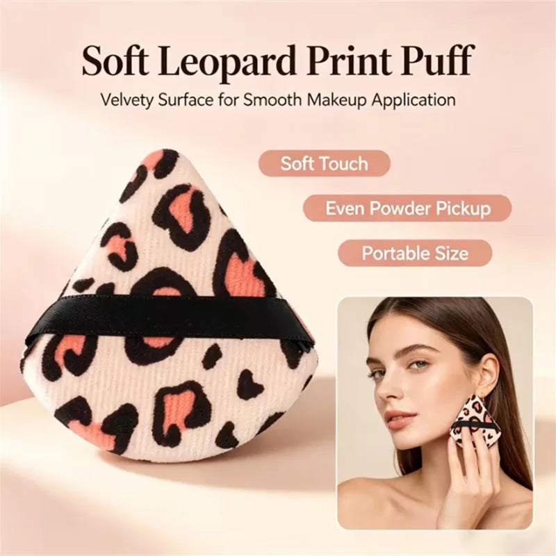 Leopard Print Velvet Powder Puff Set | 3 Shapes, Ribbon Strap
