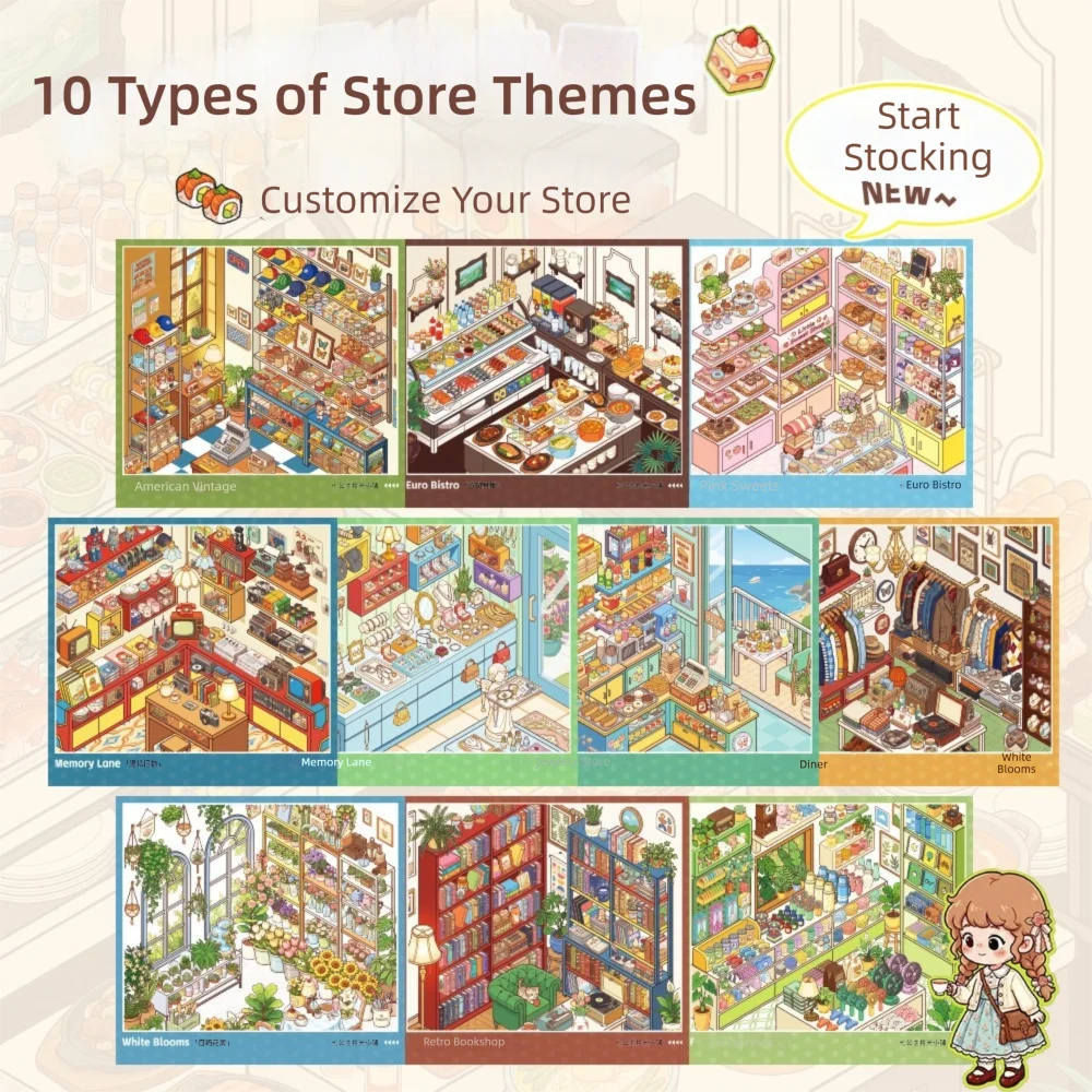 Miniature Scene PET Sticker Book – 10 Die-Cut Shop Scenes