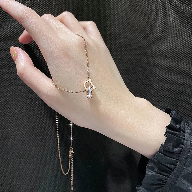 D Letter Pendant Necklace Women – Gold & Rose Gold Chain