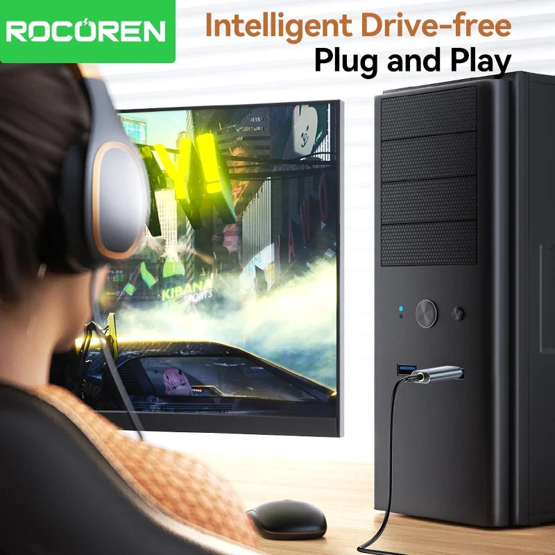 Rocoren USB to 3.5mm Sound Card Adapter – Headphone & Mic