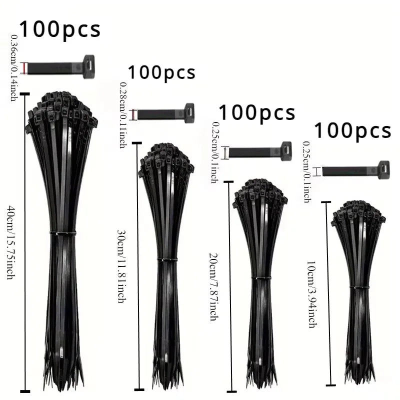100pcs Black Cable Ties – UV Resistant Self-Locking Zip Ties