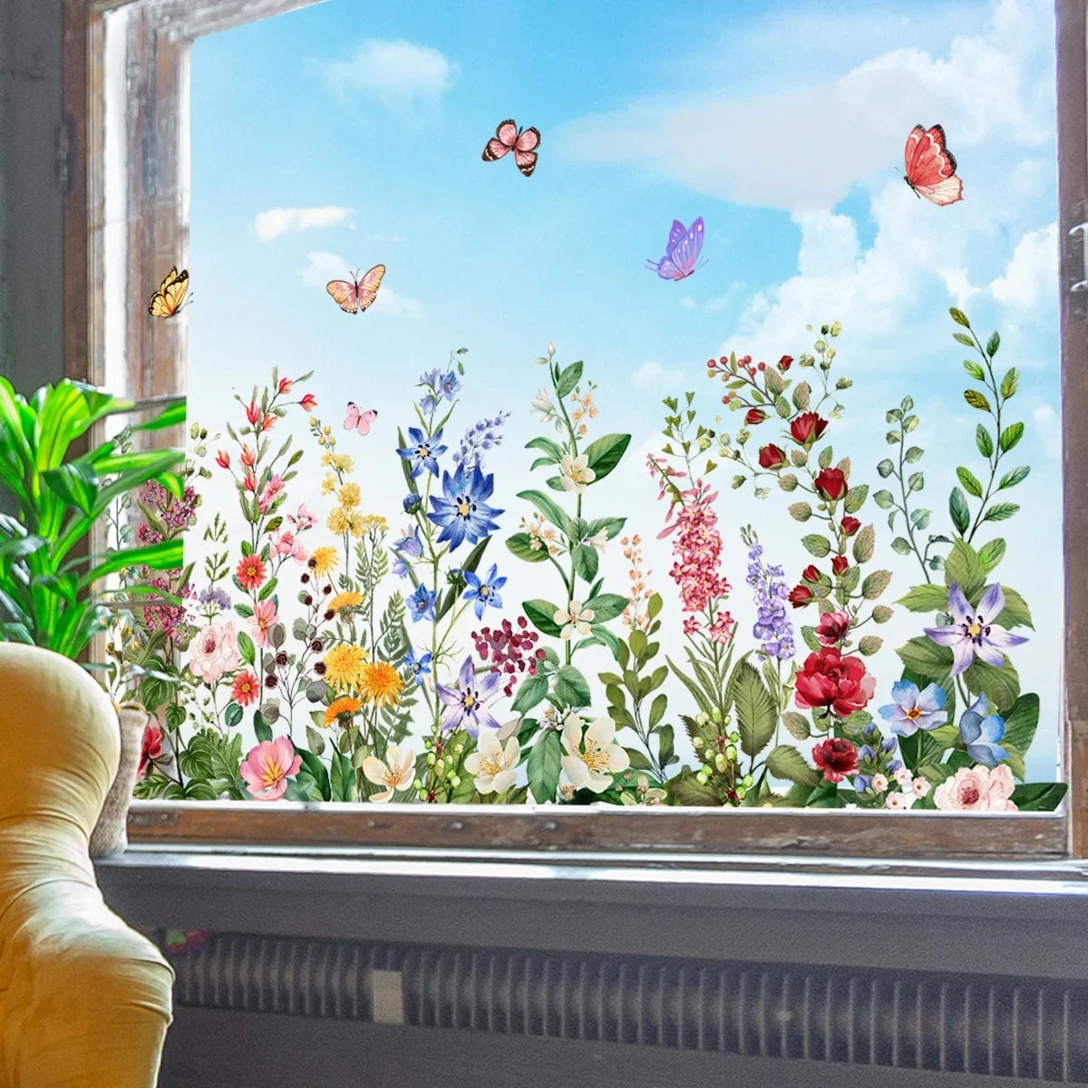 Watercolor Flowers & Butterflies Removable Wall Decal Stickers