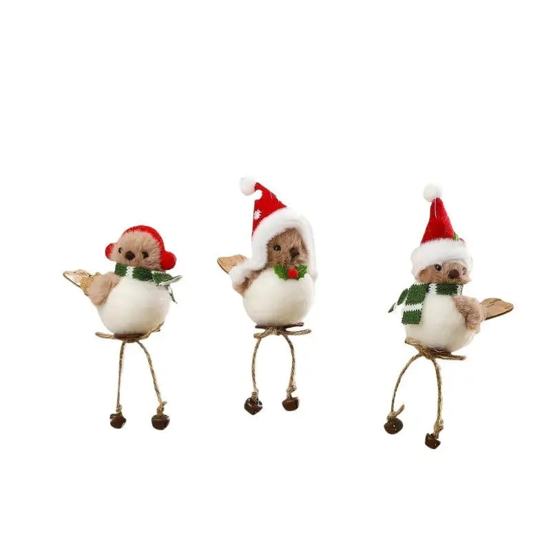 Christmas Plush Bird Ornaments – Santa Outfit & Jingle Bells