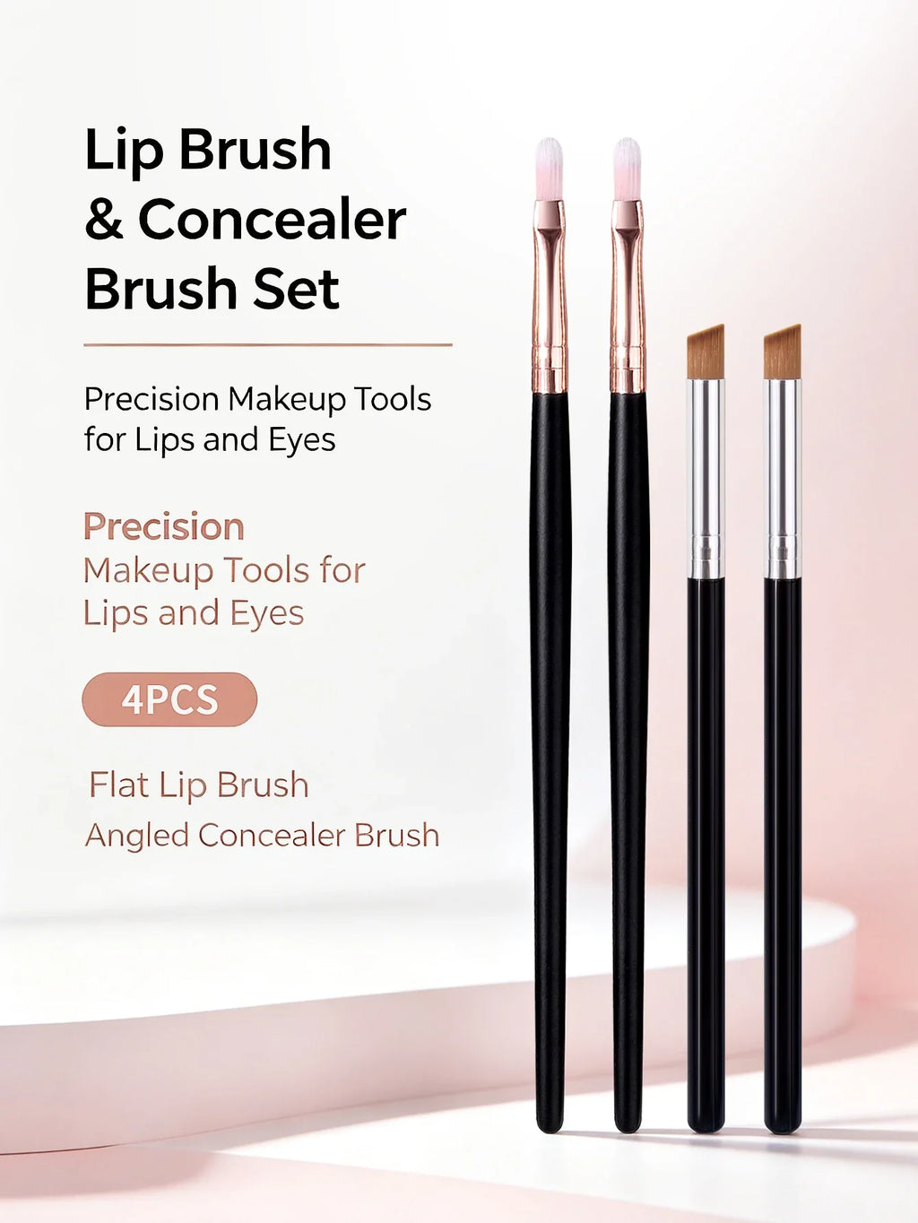 4-Piece Lip & Angled Concealer Brush Set – Soft Synthetic