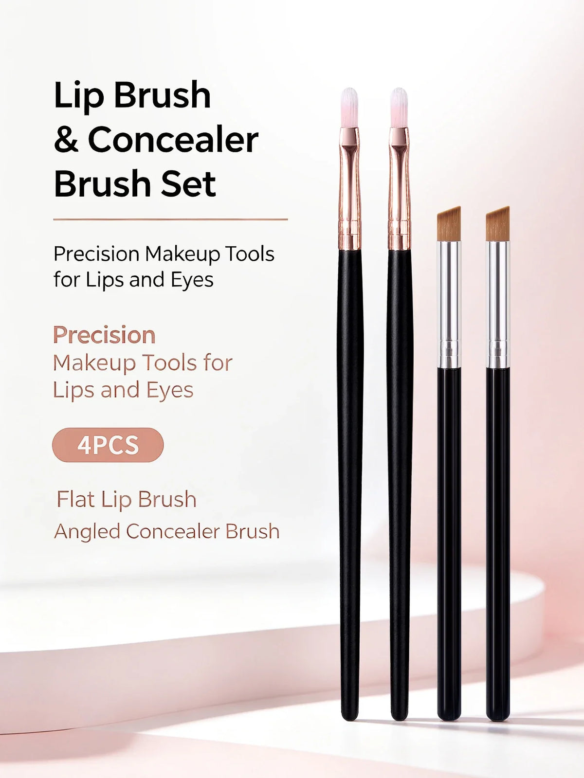 4-Piece Lip & Angled Concealer Brush Set – Soft Synthetic