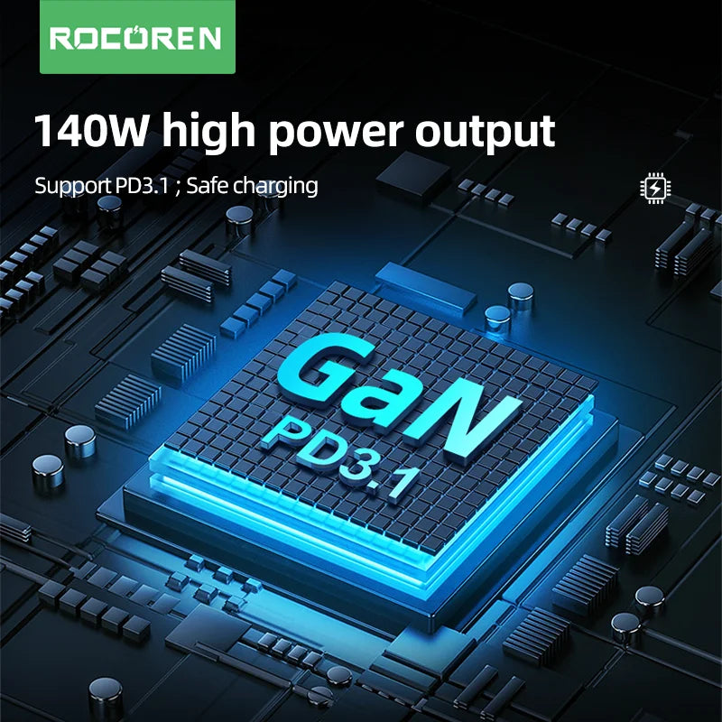 Rocoren 140W GaN USB-C Charger PD 3.1 QC 4.0 | MacBook & iPhone