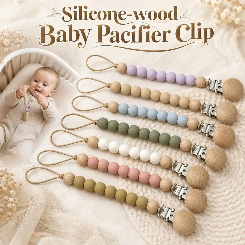 Silicone Wood Pacifier Clip – Food Grade Baby Soother Holder