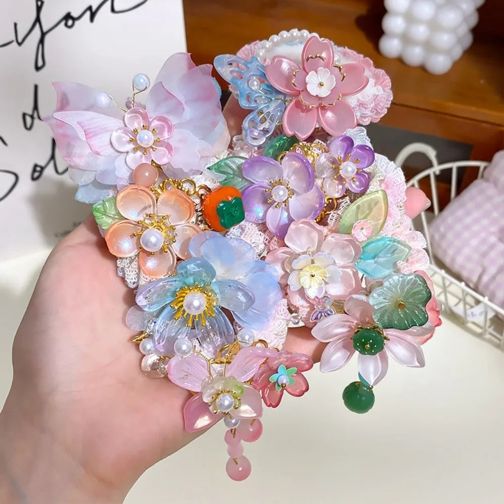 Chinese Style Flower Hair Tie Elastic Bun Rope Girls' Hair Accessory