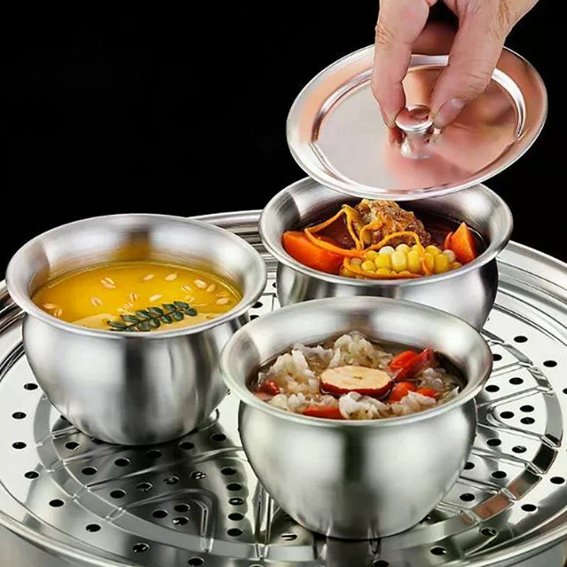 Stainless Steel Steaming Bowl with Lid | Multi-Use Kitchen Bowl