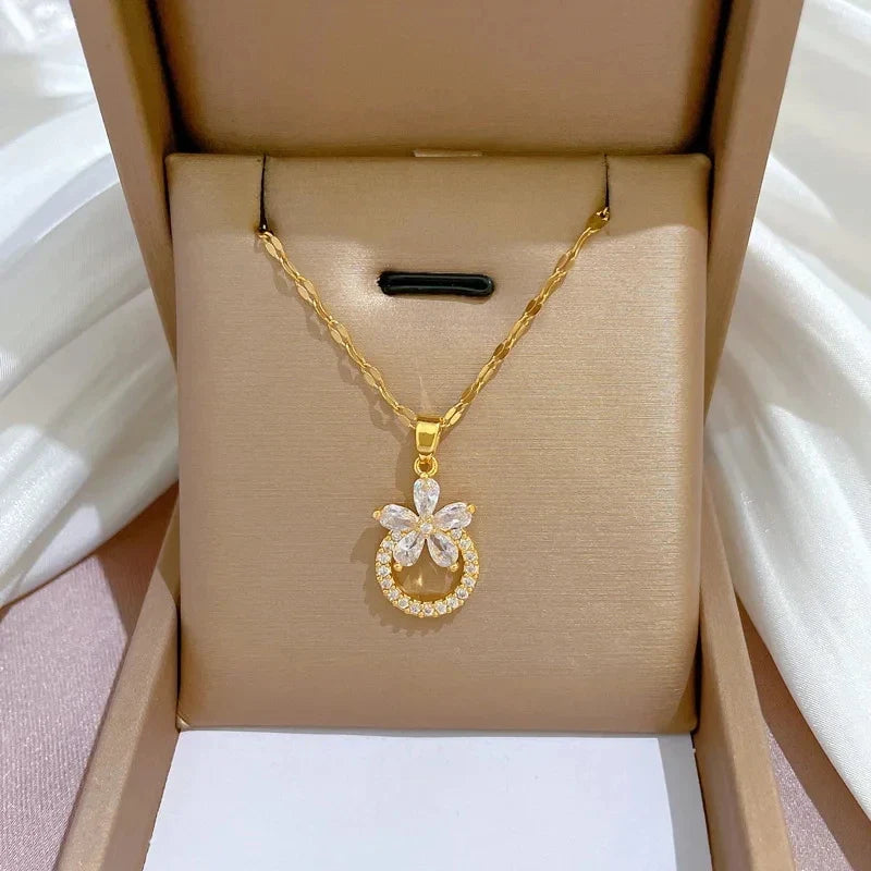Flower Hoop Pendant Necklace Gold Stainless Steel – Nixie