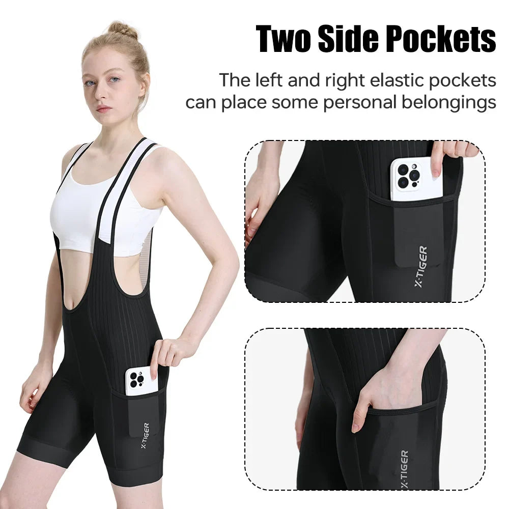X-TIGER Women's 5D Padded Cycling Bib Shorts | UV Protection