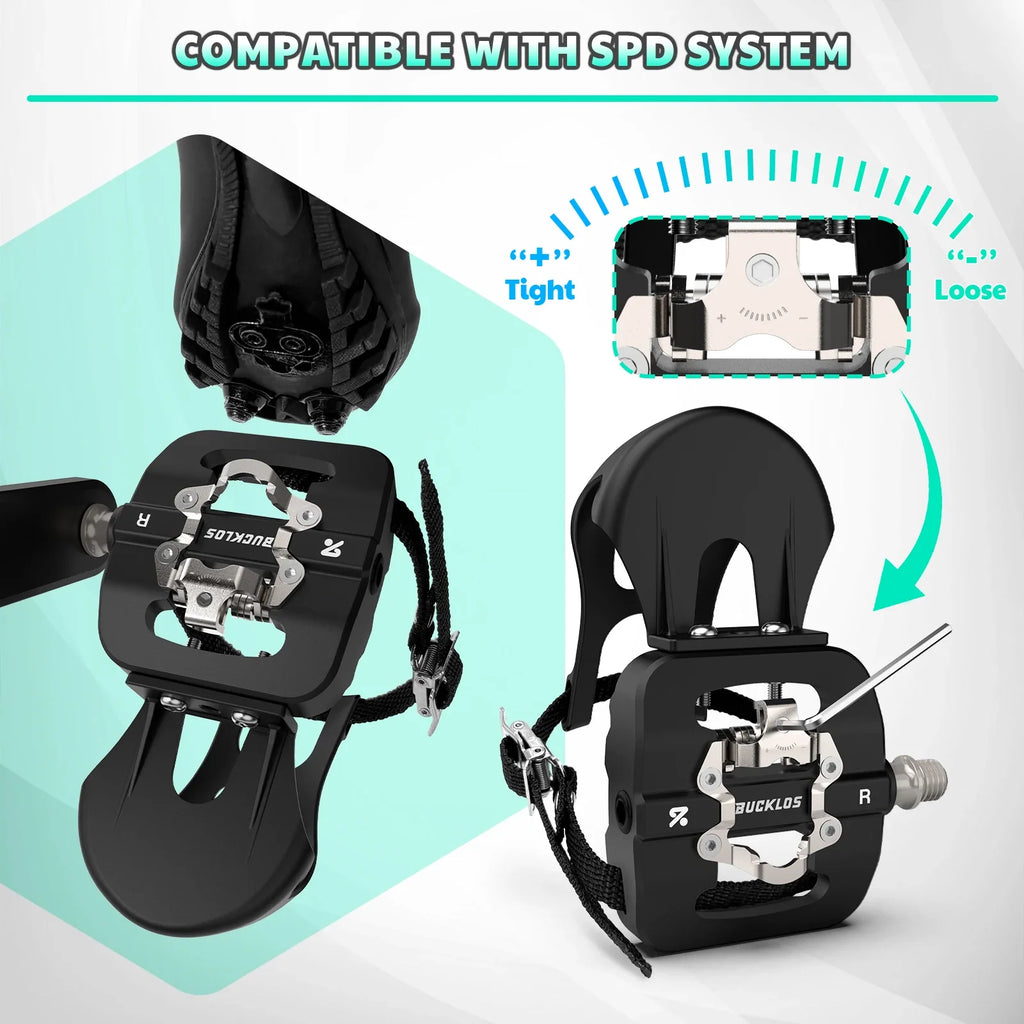 BUCKLOS Dual Function Bike Pedals – Platform & SPD Clipless