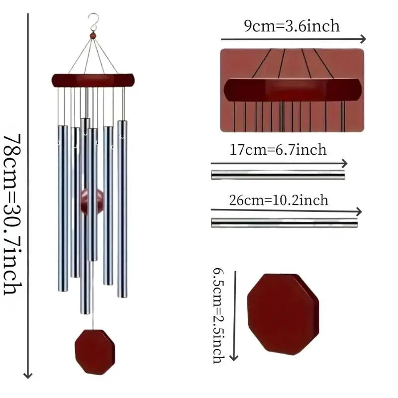 Retro Wood & Aluminum 6-Tube Wind Chime – Garden & Balcony